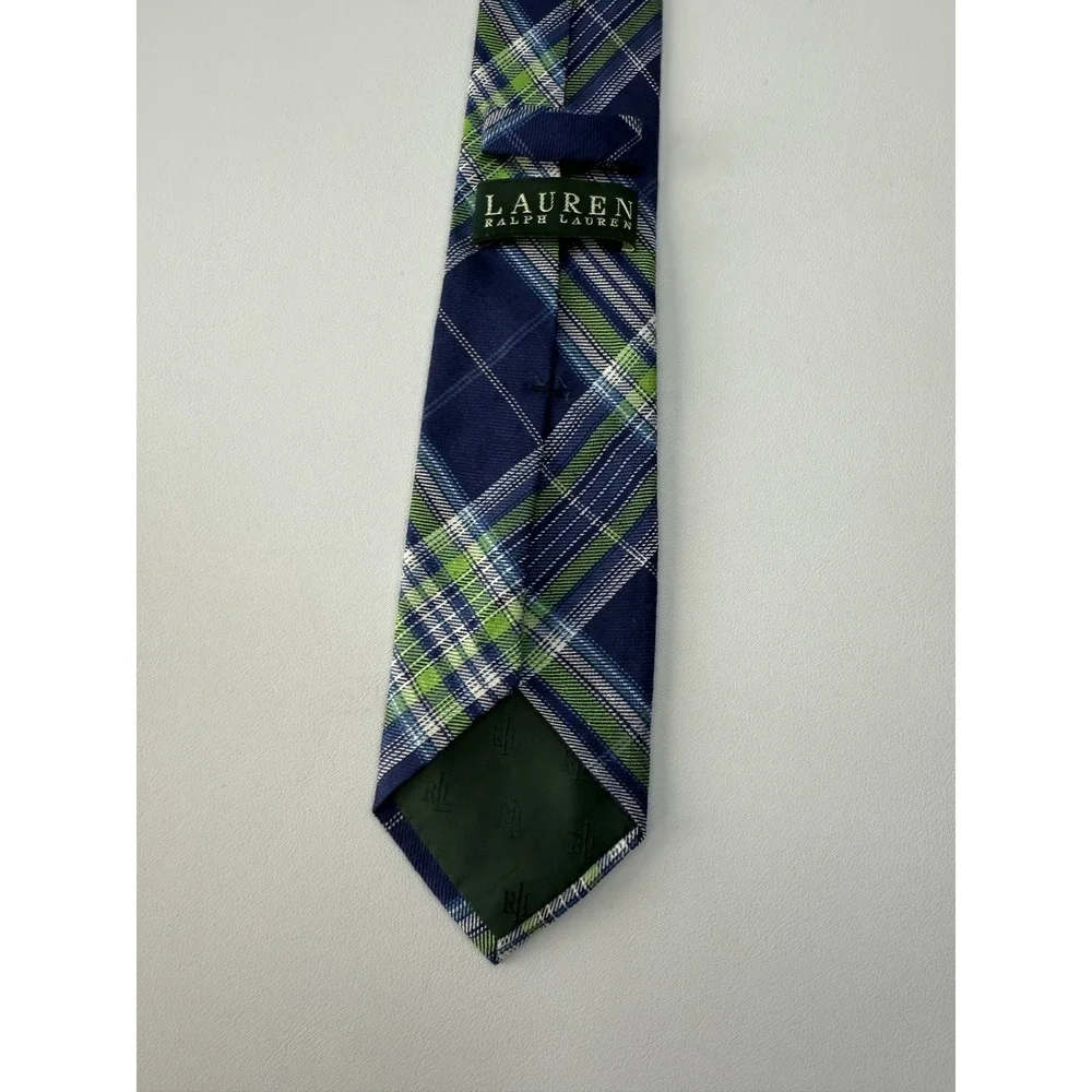 Lauren Ralph Lauren Mens Plaid Blue Lime Green Linen Silk Blend 3